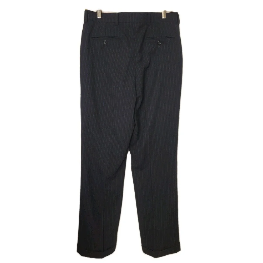 Nautica 2 Piece Suit 42L Navy Pinstripe‎ Jacket Pant 33x33 Pleated Cuff Wool